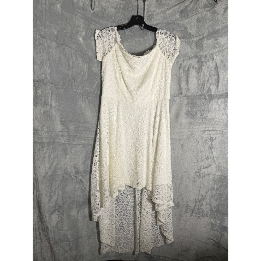 Dressystar White Lace High Low Cocktail Dress Off Shoulder Womens 2XL
